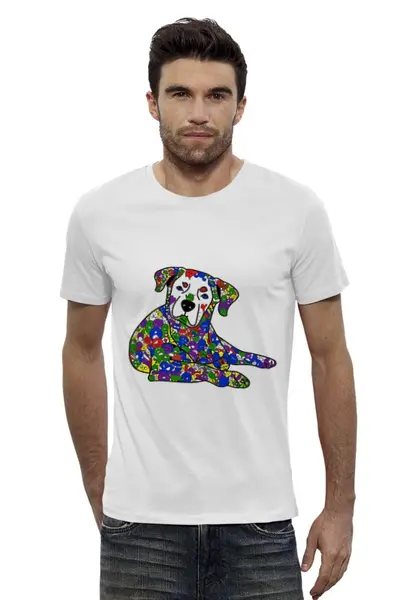 Заказать мужскую футболку в Москве. Футболка базовая собака из дудл монстров от Игма - готовые дизайны и нанесение принтов.