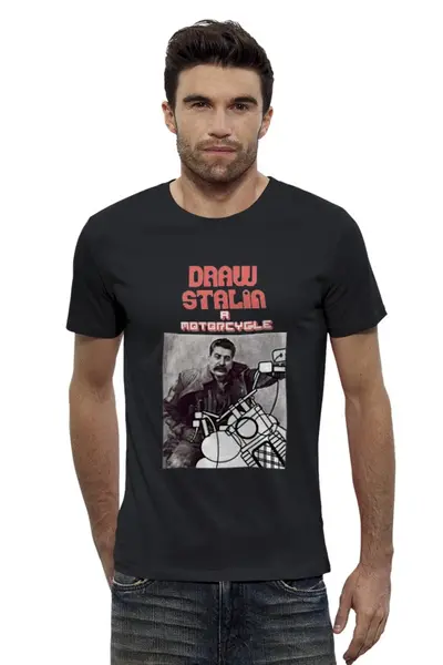 Заказать мужскую футболку в Москве. Футболка базовая Байкер Сталин от denis01001 - готовые дизайны и нанесение принтов.