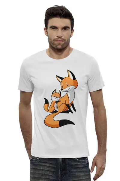 Заказать мужскую футболку в Москве. Футболка базовая Две Лисички (fox) от coolmag - готовые дизайны и нанесение принтов.