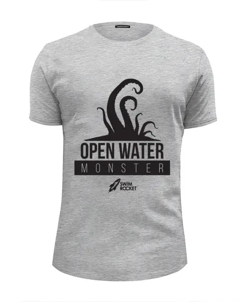 Заказать мужскую футболку в Москве. Футболка базовая Open Water Monster от Swimrocket - школа плавания - готовые дизайны и нанесение принтов.