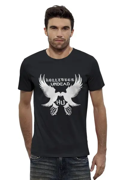 Заказать мужскую футболку в Москве. Футболка базовая Hollywood Undead от scarletmiku - готовые дизайны и нанесение принтов.
