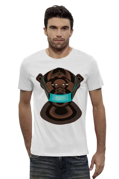 Заказать мужскую футболку в Москве. Футболка базовая  Шимпанзе в маске от Stil na yarkosti - готовые дизайны и нанесение принтов.