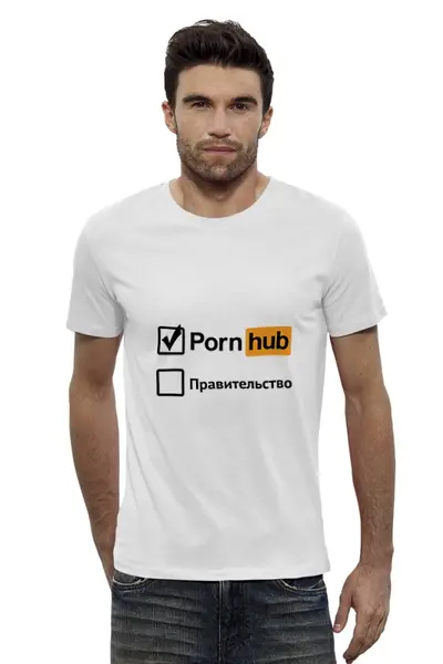 Заказать мужскую футболку в Москве. Футболка базовая PornHub vs Правительство от clown - готовые дизайны и нанесение принтов.