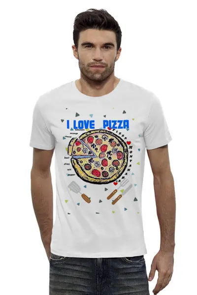 Заказать мужскую футболку в Москве. Футболка базовая Пицца от evragka  - готовые дизайны и нанесение принтов.
