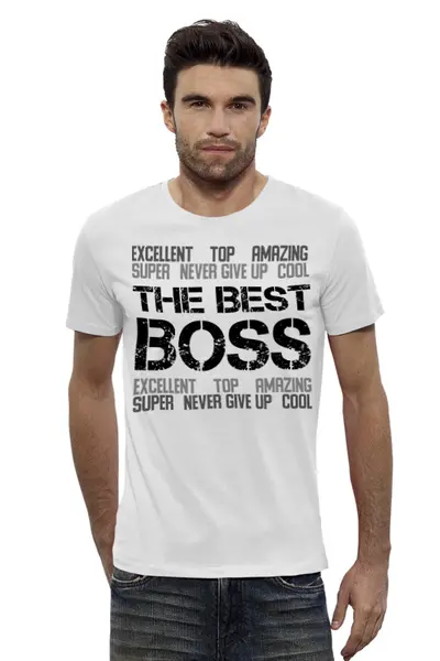 Заказать мужскую футболку в Москве. Футболка базовая The best boss ever от Михаил Илюхин - готовые дизайны и нанесение принтов.