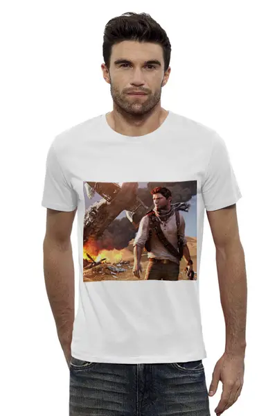 Заказать мужскую футболку в Москве. Футболка базовая Uncharted от GeekFox  - готовые дизайны и нанесение принтов.