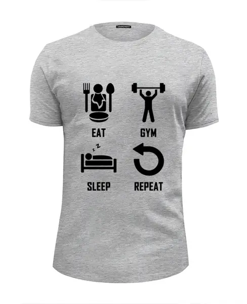 Заказать мужскую футболку в Москве. Футболка базовая Eat. Gym. Sleep. Repeat от psert - готовые дизайны и нанесение принтов.
