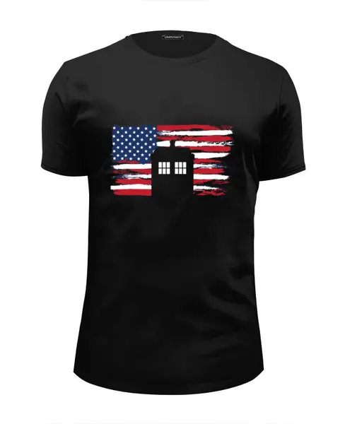 Заказать мужскую футболку в Москве. Футболка базовая Tardis USA от skynatural - готовые дизайны и нанесение принтов.