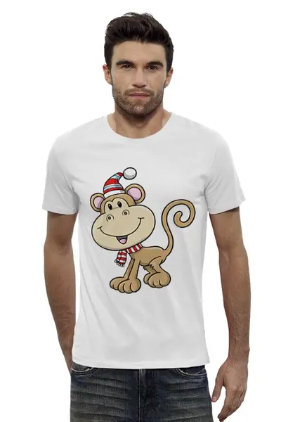 Заказать мужскую футболку в Москве. Футболка базовая обезьяна новый год от Amerikanka - готовые дизайны и нанесение принтов.