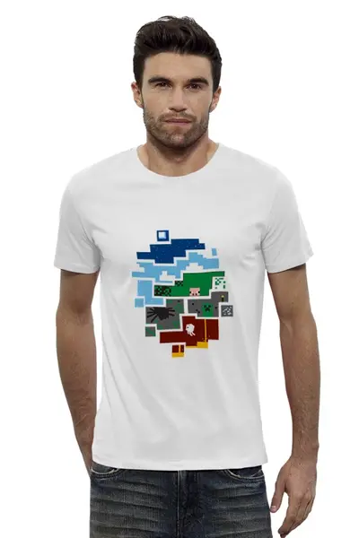 Заказать мужскую футболку в Москве. Футболка базовая Minecraft world от AJIUK - готовые дизайны и нанесение принтов.