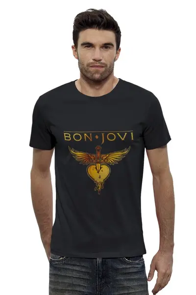 Заказать мужскую футболку в Москве. Футболка базовая Bon Jovi от Денис - готовые дизайны и нанесение принтов.