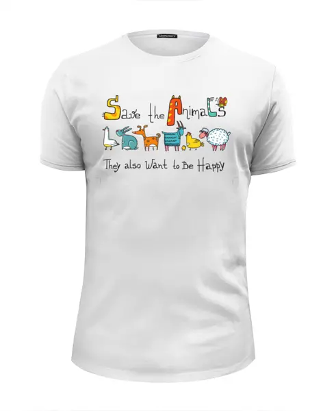Заказать мужскую футболку в Москве. Футболка базовая Save the Animals (мужская, белая) от Максим - готовые дизайны и нанесение принтов.