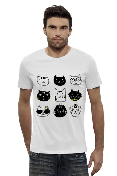 Заказать мужскую футболку в Москве. Футболка базовая Милые котики от Amerikanka - готовые дизайны и нанесение принтов.