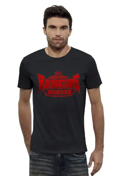 Заказать мужскую футболку в Москве. Футболка базовая United Hardcore Nation от Серега Шнайдер - готовые дизайны и нанесение принтов.