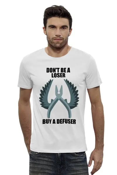Заказать мужскую футболку в Москве. Футболка базовая DON'T BE A LOSER BUY A DEFUSER от capspunk - готовые дизайны и нанесение принтов.