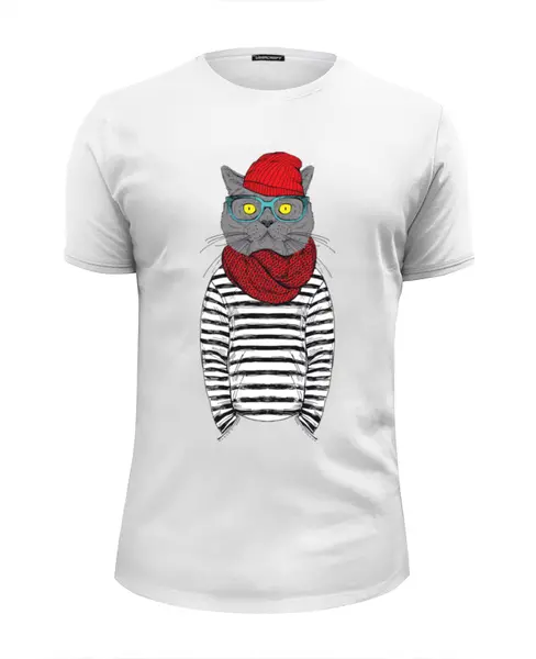 Заказать мужскую футболку в Москве. Футболка базовая Cat Hipster от Дарья  - готовые дизайны и нанесение принтов.