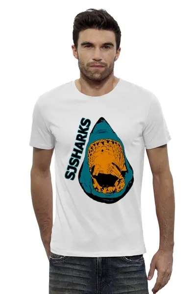 Заказать мужскую футболку в Москве. Футболка базовая San Jose Sharks Сан-Хосе Шаркс  от n0xi0uzz - готовые дизайны и нанесение принтов.