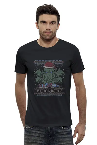 Заказать мужскую футболку в Москве. Футболка базовая H. P. Lovecraft "Call of Christmas" от El Fox - готовые дизайны и нанесение принтов.
