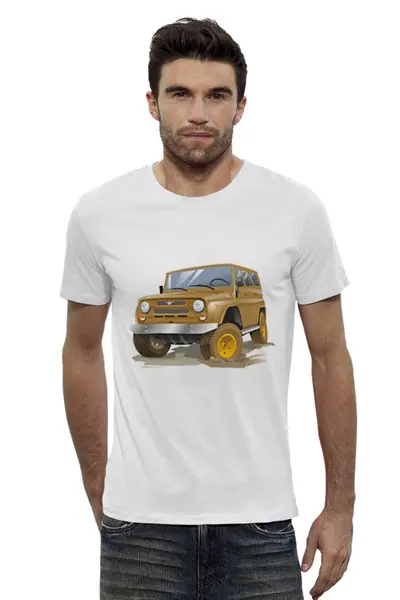 Заказать мужскую футболку в Москве. Футболка базовая автомобиль Уаз от vasrus - готовые дизайны и нанесение принтов.