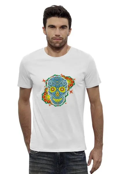 Заказать мужскую футболку в Москве. Футболка базовая Floral Skull от enjoydiving - готовые дизайны и нанесение принтов.