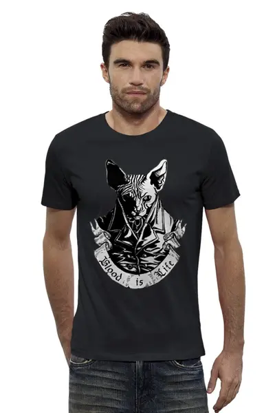 Заказать мужскую футболку в Москве. Футболка базовая Плохой кот от Anna Rosenrot - готовые дизайны и нанесение принтов.