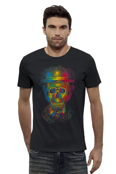Заказать мужскую футболку в Москве. Футболка базовая Разноцветный череп от Leichenwagen - готовые дизайны и нанесение принтов.