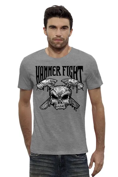 Заказать мужскую футболку в Москве. Футболка базовая Hammer Fight от Leichenwagen - готовые дизайны и нанесение принтов.
