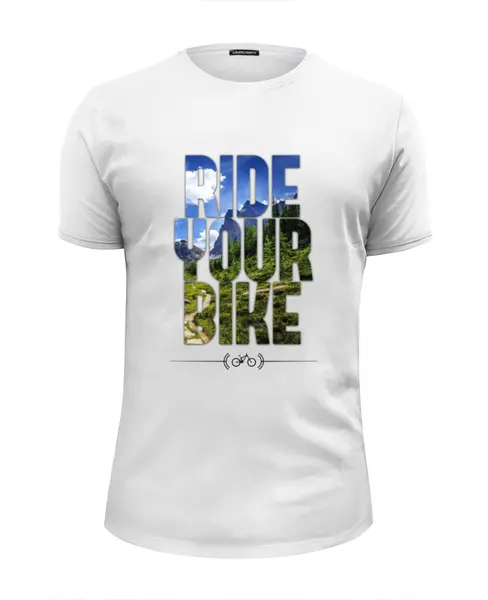 Заказать мужскую футболку в Москве. Футболка базовая Ride Your Bike (Горы) от white_irbis - готовые дизайны и нанесение принтов.