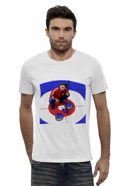 Заказать мужскую футболку в Москве. Футболка базовая Путин - кёрлинг от Just kidding - готовые дизайны и нанесение принтов.
