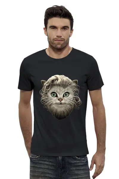 Заказать мужскую футболку в Москве. Футболка базовая Бородатый кот от printik - готовые дизайны и нанесение принтов.