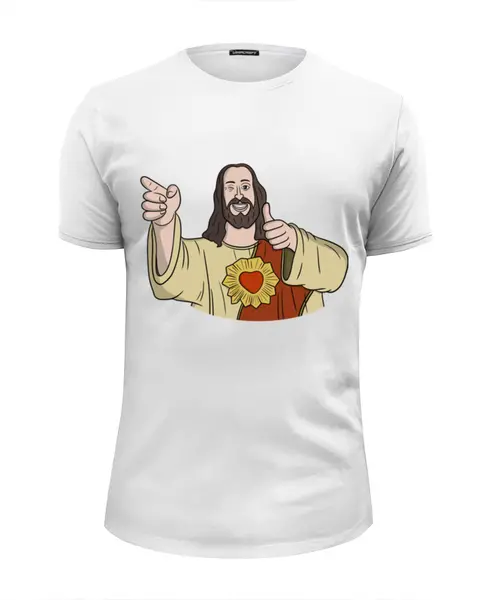 Заказать мужскую футболку в Москве. Футболка базовая Дружище Иисус от Memepedia - готовые дизайны и нанесение принтов.