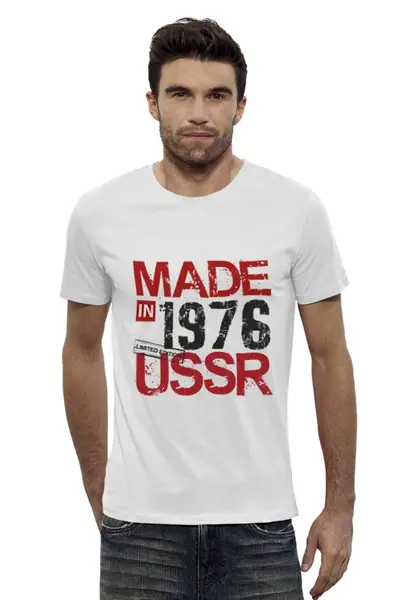 Заказать мужскую футболку в Москве. Футболка базовая 1976 год рождения от Djimas Leonki - готовые дизайны и нанесение принтов.