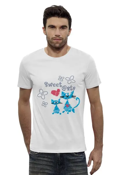 Заказать мужскую футболку в Москве. Футболка базовая Sweet cats от valezar - готовые дизайны и нанесение принтов.