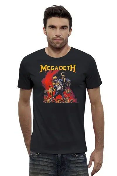 Заказать мужскую футболку в Москве. Футболка базовая Megadeth от Leichenwagen - готовые дизайны и нанесение принтов.