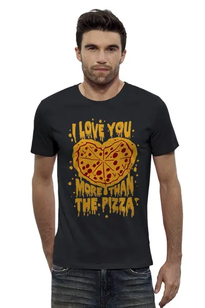 Заказать мужскую футболку в Москве. Футболка базовая Люблю тебя больше пиццы от skynatural - готовые дизайны и нанесение принтов.
