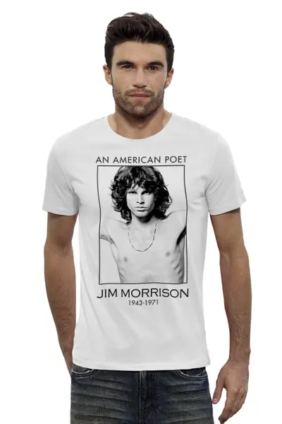 Заказать мужскую футболку в Москве. Футболка базовая Джим Моррисон от geekbox - готовые дизайны и нанесение принтов.