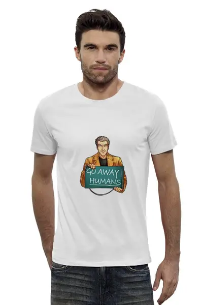 Заказать мужскую футболку в Москве. Футболка базовая Go away humans от Cosmic Shine - готовые дизайны и нанесение принтов.