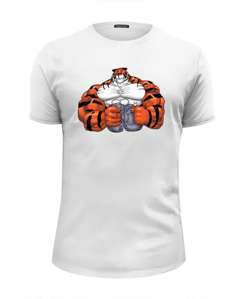 Заказать мужскую футболку в Москве. Футболка базовая Тигр культурист от Sergey Lisitsyn (slisicin) - готовые дизайны и нанесение принтов.