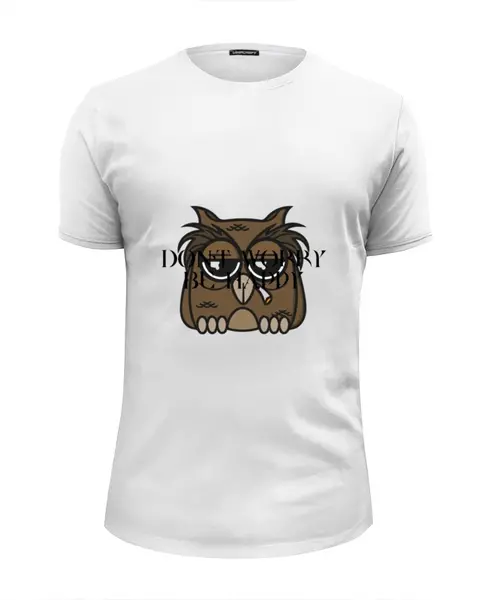 Заказать мужскую футболку в Москве. Футболка базовая Грустная сова от mosya - готовые дизайны и нанесение принтов.