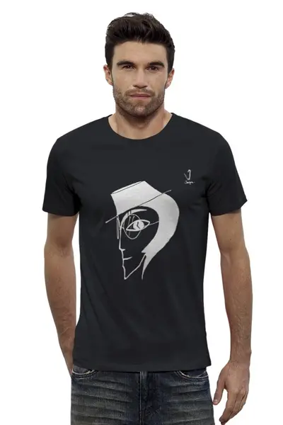 Заказать мужскую футболку в Москве. Футболка базовая Человек в шляпе от @inzigen - готовые дизайны и нанесение принтов.