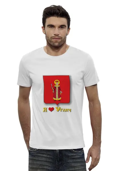 Заказать мужскую футболку в Москве. Футболка базовая Я люблю Углич от vbrutsky - готовые дизайны и нанесение принтов.
