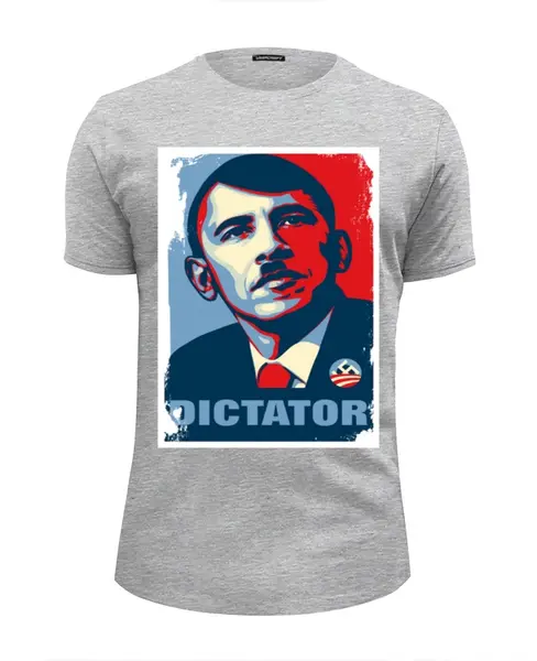 Заказать мужскую футболку в Москве. Футболка базовая Obama Dictator от Leichenwagen - готовые дизайны и нанесение принтов.