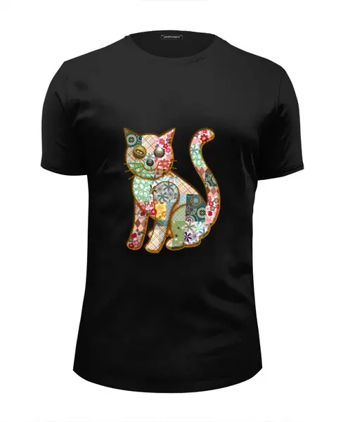 Заказать мужскую футболку в Москве. Футболка базовая Лоскутный кот от Xieros - готовые дизайны и нанесение принтов.