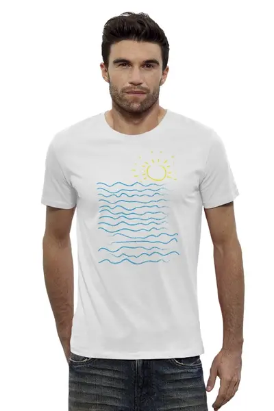 Заказать мужскую футболку в Москве. Футболка базовая Море и солнце от printik - готовые дизайны и нанесение принтов.