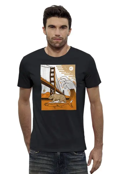 Заказать мужскую футболку в Москве. Футболка базовая Bear on Shark / Медведь на Акуле   от crash - готовые дизайны и нанесение принтов.