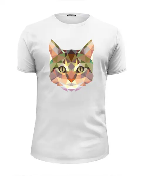 Заказать мужскую футболку в Москве. Футболка базовая Полигональный кот от oldman - готовые дизайны и нанесение принтов.