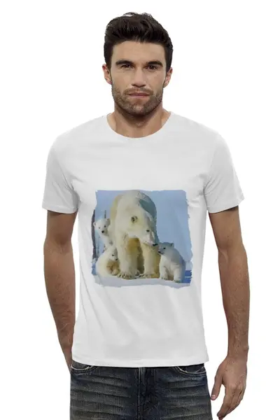 Заказать мужскую футболку в Москве. Футболка базовая Белая медведица с медвежатами от valezar - готовые дизайны и нанесение принтов.