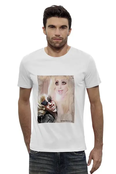 Заказать мужскую футболку в Москве. Футболка базовая Леди Гага здесь и там... от FunnyLara - готовые дизайны и нанесение принтов.