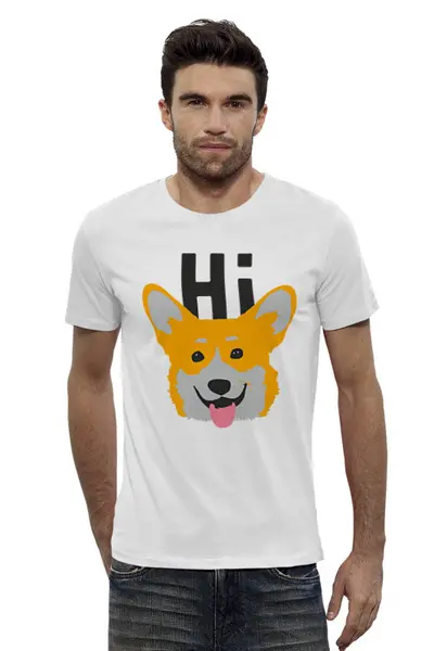Заказать мужскую футболку в Москве. Футболка базовая ☂ Hi Corgi ☂ от balden - готовые дизайны и нанесение принтов.