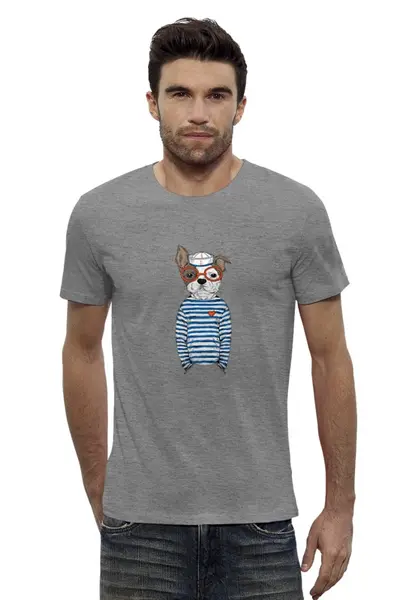 Заказать мужскую футболку в Москве. Футболка базовая Бульдожка морячек от sashadasha - готовые дизайны и нанесение принтов.
